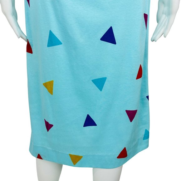 Vintage 80s Triangle Print Dress Blue Multi Colored Funky New Wave Pullover - Picture 4 of 10